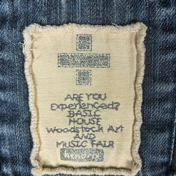 Basic House Distressed Denim Trucker Jacket S Cropped Jean 90s Vintage - Picture 4 of 12